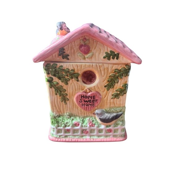 Vintage Home Sweet Home Ceramic Birdhouse Cookie Jar – Whimsical Home Decor - Picture 1 of 9